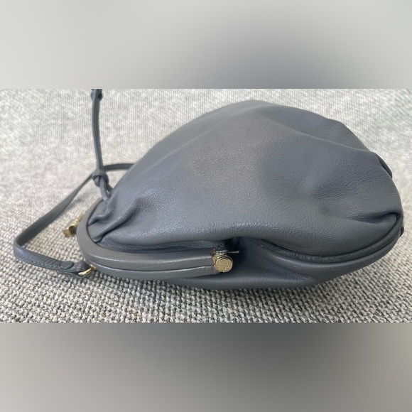 Genuine Leather Elegant Gray Crossbody Bag with Unique Shape and Drawstring - Picture 14 of 16